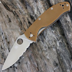 Couteau Spyderco Tenacious Brown Lame Acier 8CR13MOV Serrated Manche G-10 SC122GPSBN - Livraison Gratuite