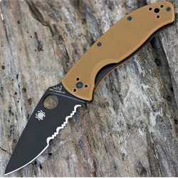 Couteau Spyderco Tenacious Brown Lame Acier 8CR13MOV Black Serr Manche G-10 SC122GPSBBN - Livraison Gratuite