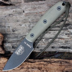 Couteau ESEE Model 3 Modified Handle Carbone 1095 Manche Micarta Etui Cuir Made USA ES3HM - Livraison Gratuite