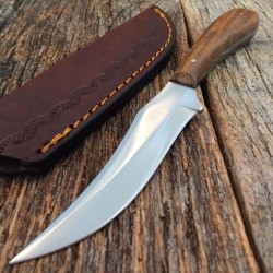 Couteau Skinner Bushcraft Lame Acier Inox Manche Bois Etui Cuir PA7992 - Livraison Gratuite