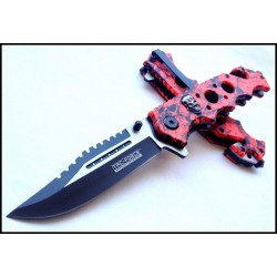 Couteau Tac Force Skull Rescue Linerlock A/O Lame Acier 440 Manche Alu Cutter/Brise Vitres TF809RD - Livraison Gratuite