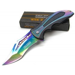 Couteau TAC-FORCE A/O Black Titanium RAINBOW Acier Inox Manche Aluminium TF931RB - Livraison Gratuite