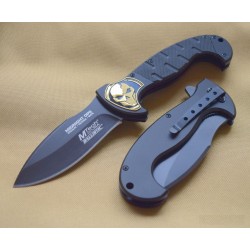 Couteau Tactical MTech Midnight Ops A/O Lame Acier Inox Manche FRN Gold skull MTA876BK - Livraison Gratuite