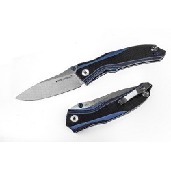 Couteau Real Steel E802 Horus Black/Blue Lame Acier 14C28N Manche G-10 RS7432 - Livraison Gratuite