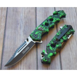 Couteau Tac Force Skull Rescue Linerlock A/O Lame Acier 440 Manche Alu Cutter/Brise Vitres TF809GN - Livraison Gratuite