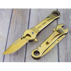 Lot de 2 Couteau Mtech Gold Wrench A/O Manche Acier Lame Acier 3Cr13 Linerlock MTA1047GD - Livraison Gratuite