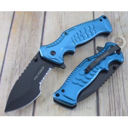 Couteau Tactical Tac-Force A/O Lame Acier 3Cr13 Serrated Manche Blue Aluminium TF993BL - Free Shipping