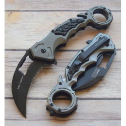 Couteau Tac Force Karambit Krav Maga A/O Lame Acier 3Cr13 Manche Alu Grey Linerlock Clip TF972GY - Livraison Gratuite