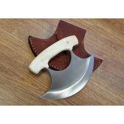 Couteau D'esquimeau Ulu Inuit Lame Acier Inox Manche Os Etui Cuir PA8011BO - Livraison Gratuite