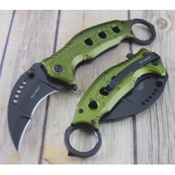 Couteau Tac-Force Karambit A/O Emerson Style Lame Acier Inox Manche Aluminium Green TF985GN - Livraison Gratuite