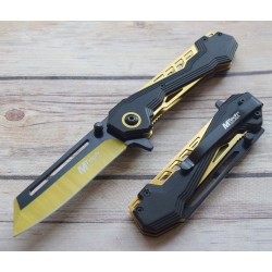 Couteau Tactical Urban Mtech A/O Lame 3Cr13 Manche Aluminium Black & Gold MTA1057GD - Livraison Gratuite