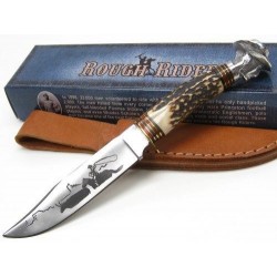 Couteau Rough Rider Bone Cowboy Lame Acier 440 Manche Os Etui Cuir RR1630 - Livraison Gratuite