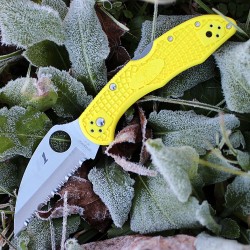 Couteau Spyderco Salt 2 Yellow Lame Acier H1 Serrated Manche FRN Sécurité Lockback Made Japan SC88SWCYL2 - Livraison Gratuite