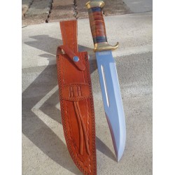 GROS Couteau Crocodile Dundee Bowie Alamo Hunter Leather Lame Acier Carbone Manche Cuir Etui Cuir RR2006 - Livraison Gratuite