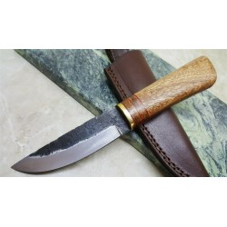 Couteau Skinner Lame Acier Carbone 1075 Manche Bois Etui Cuir PA4425 - Livraison Gratuite