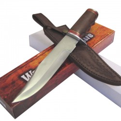 Couteau De Chasse Bowie Lame Acier Carbone 1055 Manche Bois Etui Cuir PA3380 - Livraison Gratuite