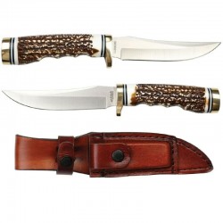 Couteau Schrade Uncle Henry Skinner Acier 7Cr17MoV Manche Delrin Façon Bois de Cerf Etui Cuir SCH1100086 - Livraison Gratuite