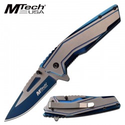 Couteau Tactical Urban Mtech A/O Blue Lame Acier 3Cr13 Manche Acier Linerlock Clip MTA1117BL - Livraison Gratuite