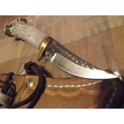 Couteau Ken Richardson Knives Skinner Manche Elan Lame Acier 1085HC Etui Cuir USA KRK1403 - Livraison Gratuite