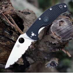 Couteau Spyderco Tenacious Black Lame Acier 8CR13MOV Serrated Manche FRN SC122SBK - Livraison Gratuite