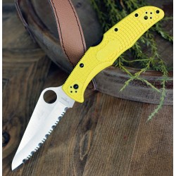 Couteau Spyderco Pacific Salt 2 Yellow Lame Acier H1 Serr Manche FRN Lockback Clip Japan SC91SYL2 - Livraison Gratuite