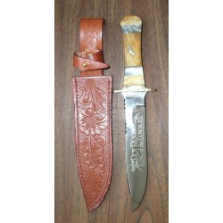 Couteau Collector Rough Rider Roy Rogers Bowie Manche Os Lame Acier 440 Etui Cuir RR1513 - Livraison Gratuite