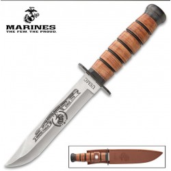 Couteau Marines USMC Combat Fighting Lame Acier Inox Manche Cuir Etui Cuir UC3369 - Livraison Gratuite