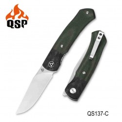 Couteau QSP Gannet Green Manche FCarbone/Micarta Lame 154CM Ball Bearing Linerlock QS137C - Livraison Gratuite