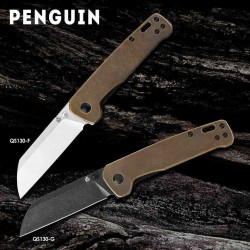 Couteau QSP Knife Penguin Brass Lame Acier D2 Black Manche Laiton Linerlock Clip QS130G - Livraison Gratuite