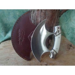 Couteau D'esquimau Ulu Inuit Lame Acier Inox Manche Os/Corne Etui Cuir PA8026SG - Livraison Gratuite