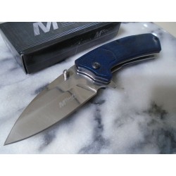 Couteau Mtech A/O Lame Acier 3Cr13 Manche Bois Pakkawood Blue Linerlock Clip MTA1163BL - Livraison Gratuite