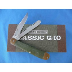 Couteau Rough Ryder Classic G-10 Trapper 2 Lames Acier 440 Manche Green&Desert RR2086 - Livraison Gratuite