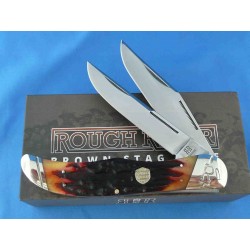 Couteau Rough Ryder Folding Hunter Brown Stag Bone 2 Lames Acier 440 Manche Os Boite Collector RR1804 - Livraison Gratuite