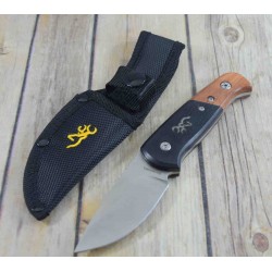 Couteau de Chasse Browning Hunting/Skinning Lame Acier Inox Manche Bois Etui Nylon BR0373 - Livraison Gratuite