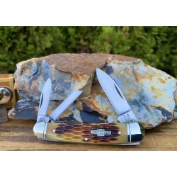 Couteau Rough Rider Whittler Amber Jigged Bone 3 Lames Acier 440 Manche Os RR375 - Livraison Gratuite