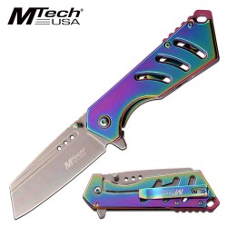 Couteau MTech Heavy Duty Tanto A/O Lame 3Cr13 Manche Acier Rainbow Linerlock Clip MTA1174RB - Livraison Gratuite