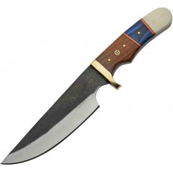 Lot de 2 Couteau Bushcraft Whitetail Hunter Lame Acier Carbone 1055 Manche Résine/Bois Etui Cuir PA203438 - Livraison Gratuite