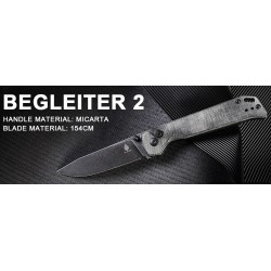 Couteau Kizer Begleiter 2 Grey Manche Micarta Lame Acier 154CM Clip Point Button Lock Clip KIV44582BC2 - Livraison Gratuite