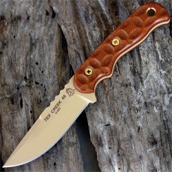 Couteau Bushcraft Tops Tex Creek 69 Acier Carbone 1095 Manche Micarta Etui Cuir Sifflet Made USA TPTEX69 - Livraison Gratuite