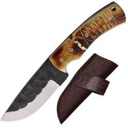 Couteau Skinner American Hunter Lame Acier Carbone 1055 Manche Os Etui Cuir AH025 - Livraison Gratuite