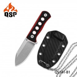 Couteau de Cou QSP Canary Black/Red Lame Acier 14C28N Manche G10 Etui Kydex QS141B1 - Livraison Gratuite