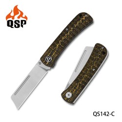 Couteau QSP Hedgehog Golden Manche Fibre de Carbone Lame Acier 14C28N Slip Joint QS142C - Livraison Gratuite