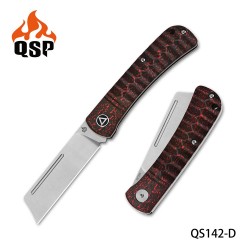 Couteau QSP Hedgehog Red Manche Fibre de Carbone Lame Acier 14C28N Slip Joint QS142D - Livraison Gratuite