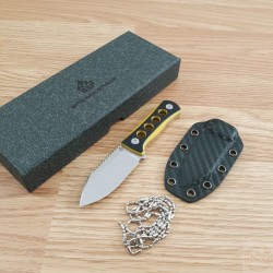 Couteau de Cou QSP Canary Black/Yellow Lame Acier 14C28N Manche G10 Etui Kydex QS141A1 - Livraison Gratuite