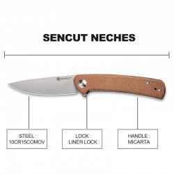 Couteau SENCUT Neches Brown Manche Micarta Lame Satin Acier 10Cr15CoMoV IKBS Linerlock Clip SA09D - Livraison Gratuite