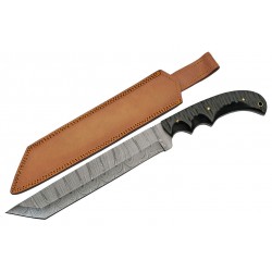 Couteau Machette Damas Great Slate Lame 256 Couches Manche Micarta Etui Cuir DM1323 - Livraison Gratuite