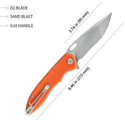 Couteau Kubey Dark Knight Orange Lame Tanto Acier D2 Manche G10 IKBS Clip KUB065 - Livraison Gratuite