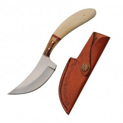 Couteau Skinner Rite Edge Bois de Cerf/Os Lame Acier Inox Etui Cuir PA8029 - Livraison Gratuite