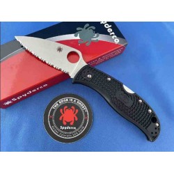 Couteau Spyderco LeafJumper Lame Acier VG10 Leaf Shaped Serrated FRN Handles Lockback Clip Japan SC262SBK - Livraison Gratuite