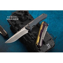 Couteau Maxace Kestrel Blue/Gray Manche Titane/G10 Lame Acier M390 IKBS Framelock Clip MAXMKT202 - Livraison Gratuite